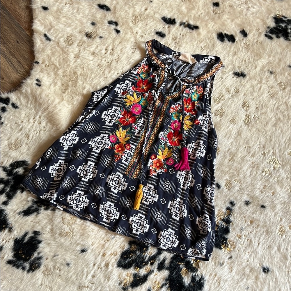 Vibrant Embroidered Sleeveless Blouse